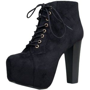 Delicacy Black Suede Heeled Booties